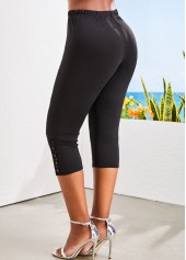 Black bottoms,Plain Color bottoms,Patchwork Black Skinny Elastic Waist High Waisted Pants