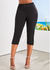 Black bottoms,Plain Color bottoms,Patchwork Black Skinny Elastic Waist High Waisted Pants