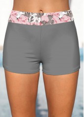 Light Pink swimwear,Grey swimwear,Floral swimwear,ROTITA Contrast Binding Light Pink Floral Print Tankini Set