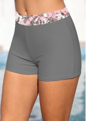 Light Pink swimwear,Grey swimwear,Floral swimwear,ROTITA Contrast Binding Light Pink Floral Print Tankini Set