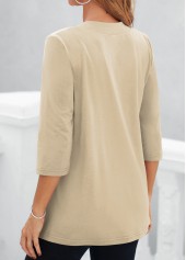 Light Camel tops,Plants tops,ROTITA Plants Print Light Camel Fake Two Piece Twinset