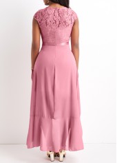 Pink plus size,Plain Color plus size,Plus Size Lace Pink High Low Dress