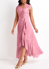 Pink plus size,Plain Color plus size,Plus Size Lace Pink High Low Dress