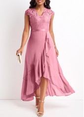 Plus Size Lace Pink High Low Dress