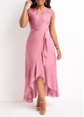 Pink plus size,Plain Color plus size,Plus Size Lace Pink High Low Dress