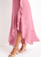 Pink plus size,Plain Color plus size,Plus Size Lace Pink High Low Dress