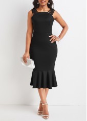 Black plus size,Plain Color plus size,Plus Size Mermaid Black Strappy Bodycon Dress