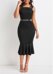 Black plus size,Plain Color plus size,Plus Size Mermaid Black Strappy Bodycon Dress