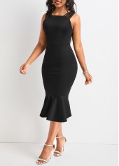 Black plus size,Plain Color plus size,Plus Size Mermaid Black Strappy Bodycon Dress
