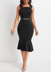 Plus Size Mermaid Black Strappy Bodycon Dress