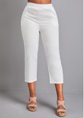 Pocket White Elastic Waist High Waisted Pants