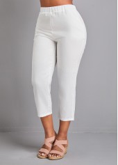 White bottoms,Plain Color bottoms,Pocket White Elastic Waist High Waisted Pants