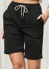Pocket Black Regular Drawastring High Waisted Shorts