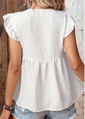 White tops,Plain Color tops,Ruffle White Tie Collar Short Sleeve Blouse