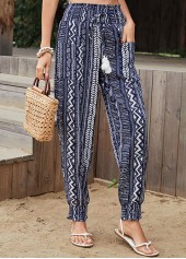 Pocket Geometric Print Navy Drawastring Jogger Pants