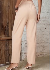 Beige bottoms,Plain Color bottoms,Pocket Beige Drawastring High Waisted Pants