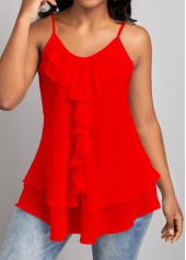 ROTITA Ruffle Red Scoop Neck Strappy Camisole Top