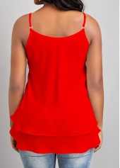 Red tops,Plain Color tops,ROTITA Ruffle Red Scoop Neck Strappy Camisole Top