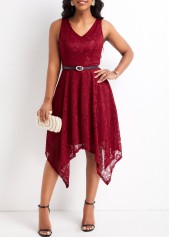 Wine Red dresses,Plain Color dresses,V Neck Lace Wine Red Sleeveless Dress