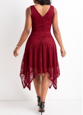 Wine Red dresses,Plain Color dresses,V Neck Lace Wine Red Sleeveless Dress
