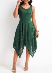 Blackish Green dresses,Plain Color dresses,Lace Blackish Green High Low V Neck Dress
