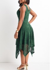 Blackish Green dresses,Plain Color dresses,Lace Blackish Green High Low V Neck Dress