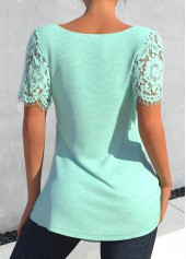 Mint Green tops,Plain Color tops,ROTITA Lace Mint Green Round Neck T Shirt