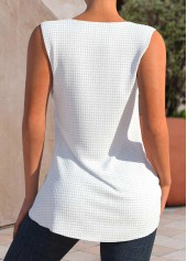 White tops,Plain Color tops,ROTITA Lace White Split Neck Tank Top