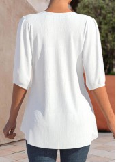White tops,Plain Color tops,ROTITA Lace White Split Neck Half Sleeve Blouse