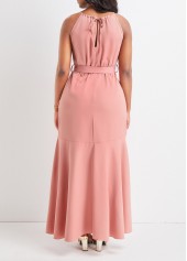 Dusty Pink dresses,Plain Color dresses,Dusty Pink Belted High Low Sleeveless Dress