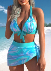 Cyan swimwear,Striped swimwear,ROTITA Mesh Cyan Wave Pattern Print Bikini Set