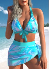 Rotita-Mesh-Bikini-Set mit Wellenmuster-Print in Cyan