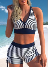 Navy swimwear,White swimwear,Striped swimwear,ROTITA Three-Piece Navy Striped Mid Waisted Tankini Set