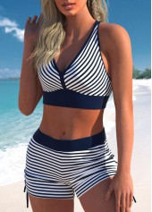 Navy swimwear,White swimwear,Striped swimwear,ROTITA Three-Piece Navy Striped Mid Waisted Tankini Set