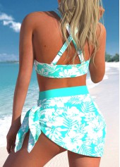 Cyan swimwear,White swimwear,Floral swimwear,Plants swimwear,ROTITA Criss Cross Cyan Floral Print Bikini Set