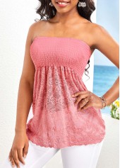 Pink tops,Plain Color tops,Lace Patchwork Pink Bandeau Tank Top