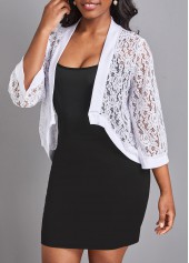 White outerwear & coats,Plain Color outerwear & coats,Lace White Three Quarter Length Sleeve Coat