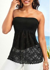 Lace Black Smocked Bandeau Tank Top