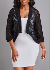 Black outerwear & coats,Plain Color outerwear & coats,Lace Black Three Quarter Length Sleeve Coat