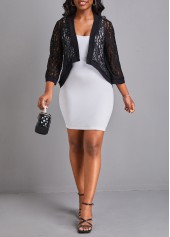 Black outerwear & coats,Plain Color outerwear & coats,Lace Black Three Quarter Length Sleeve Coat