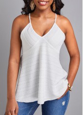 White tops,Plain Color tops,White Flowy V Neck Camisole Top