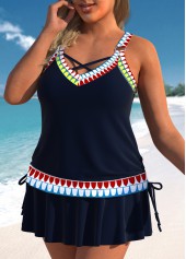 Navy plus size,Tribal plus size,ROTITA Plus Size Circular Ring Tankini Top