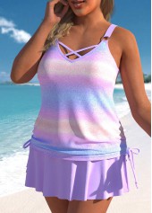Light Purple plus size,Ombre plus size,ROTITA Plus Size Criss Cross Ombre Tankini Top