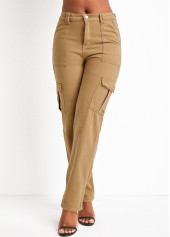 Dark Camel bottoms,Plain Color bottoms,Pocket Dark Camel Regular Zipper Fly Jeans