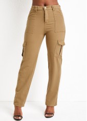 Dark Camel bottoms,Plain Color bottoms,Pocket Dark Camel Regular Zipper Fly Jeans