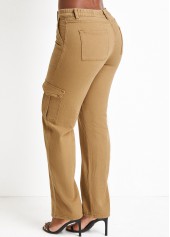 Dark Camel bottoms,Plain Color bottoms,Pocket Dark Camel Regular Zipper Fly Jeans