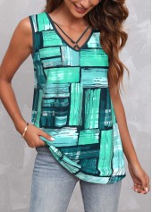 ROTITA Circular Ring Geometric Print Green Tank Top