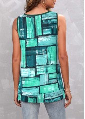 Green tops,Geometric tops,ROTITA Circular Ring Geometric Print Green Tank Top