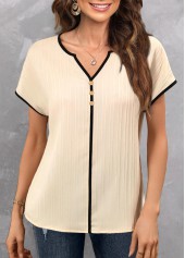 ROTITA Split Light Weight Beige Short Sleeve Blouse