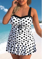 White plus size,Dot plus size,ROTITA Plus Size Mid Waisted Drawstring Polka Dot Tankini Set